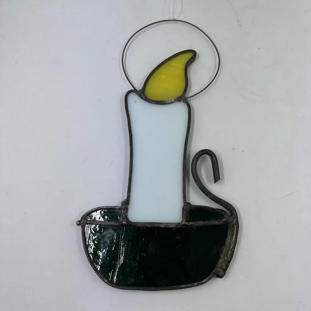 Vintage Stained‎ Glass Christmas Tree & Candle Window Hangers 6.5